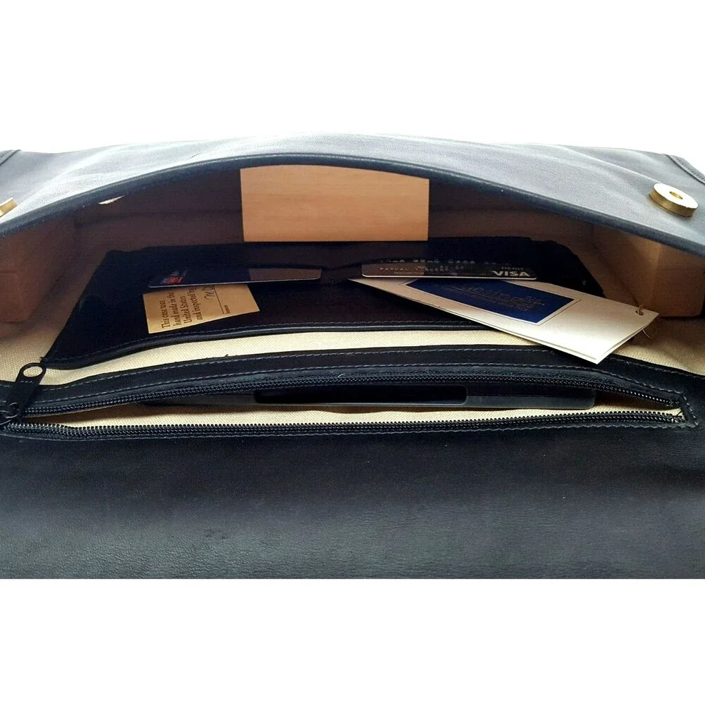 Shlesinger Style #S555D Black Leather Cowhide Underarm Flap Envelope Brief Bag